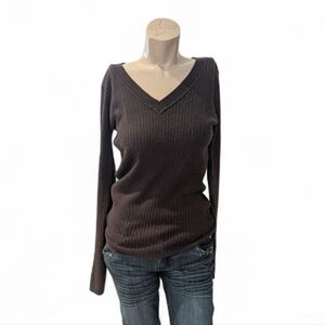 Suzy Shier Brown Long Sleeve V-Neck Top, small fit medium